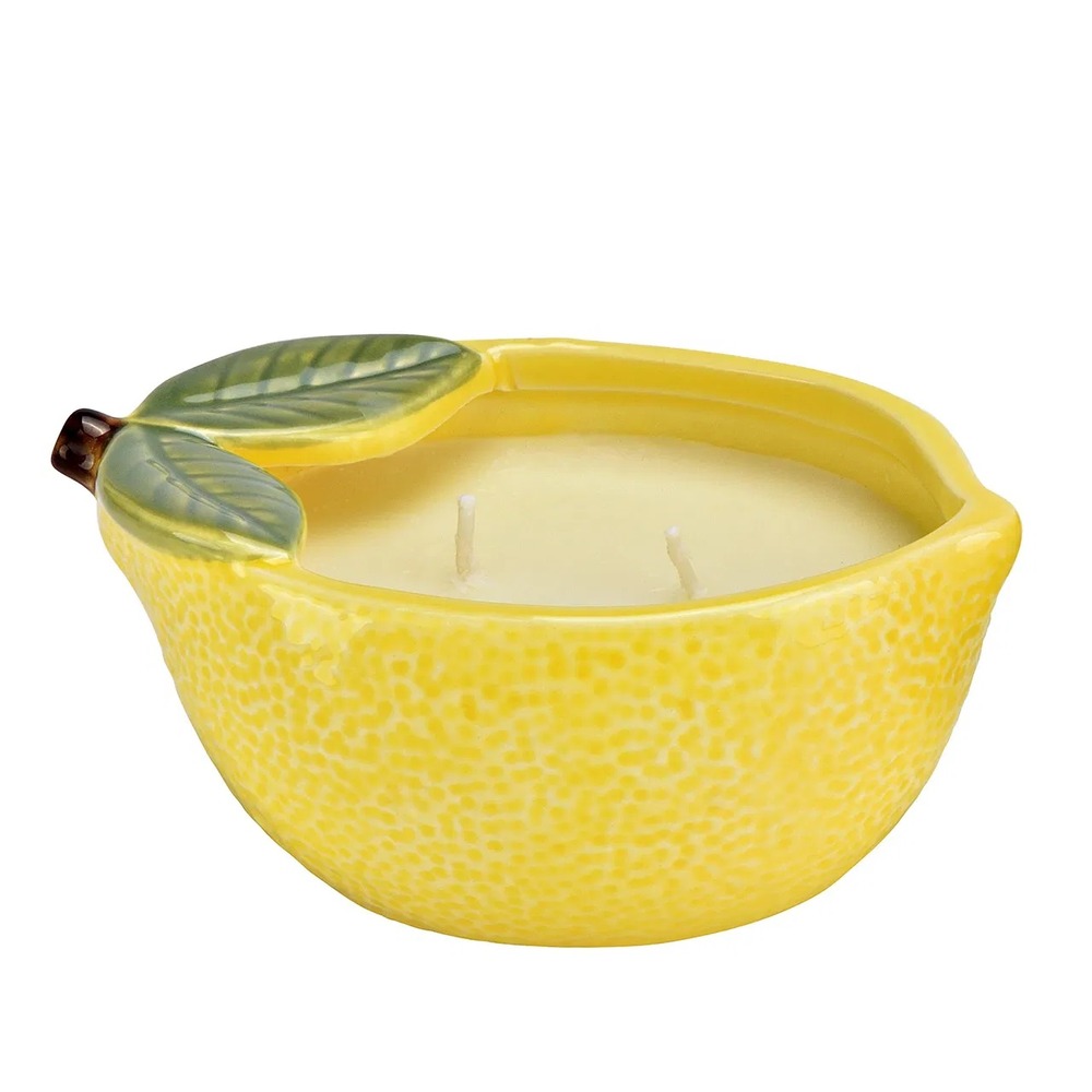 Photophore citron en céramique avec bougie parfumée