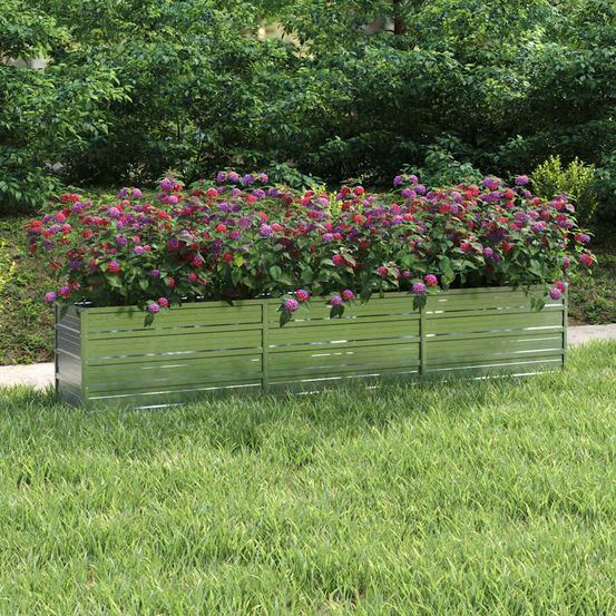 Long bac potager en acier galvanisé pour bordure jardin 240x40x45cm