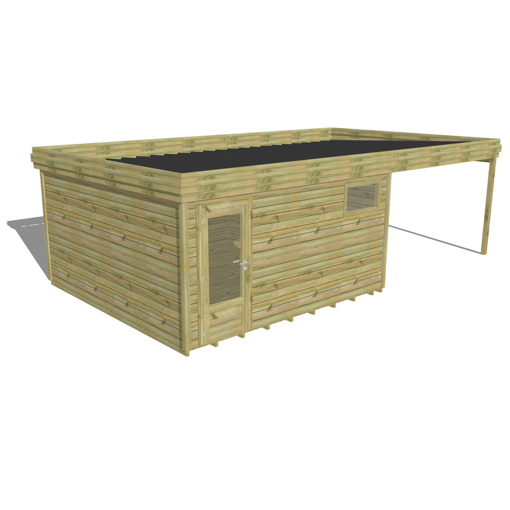 Abri de jardin bois pin traité autoclave 27mm - 7,84x4,34m / 34m2 - bac acier - plancher bois