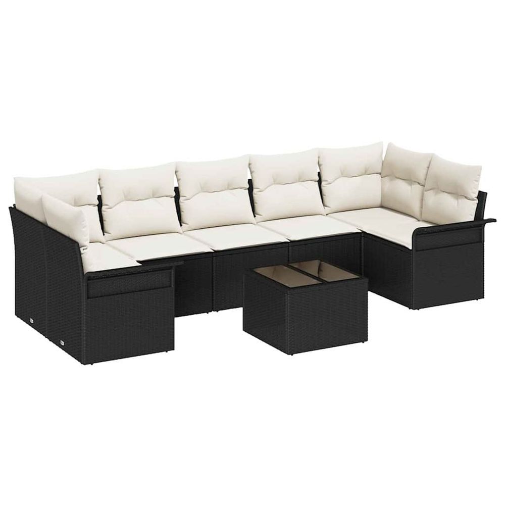 Ensemble de canapé de jardin 8 pc noir et crème polyrotin