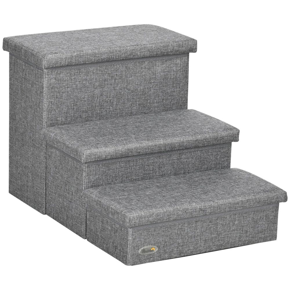 Escalier pour animaux 3 marches mdf avec rangement pour chien et chat accès canapé gris
