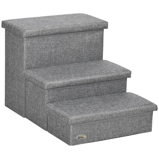 Escalier pour animaux 3 marches mdf avec rangement pour chien et chat accès canapé gris