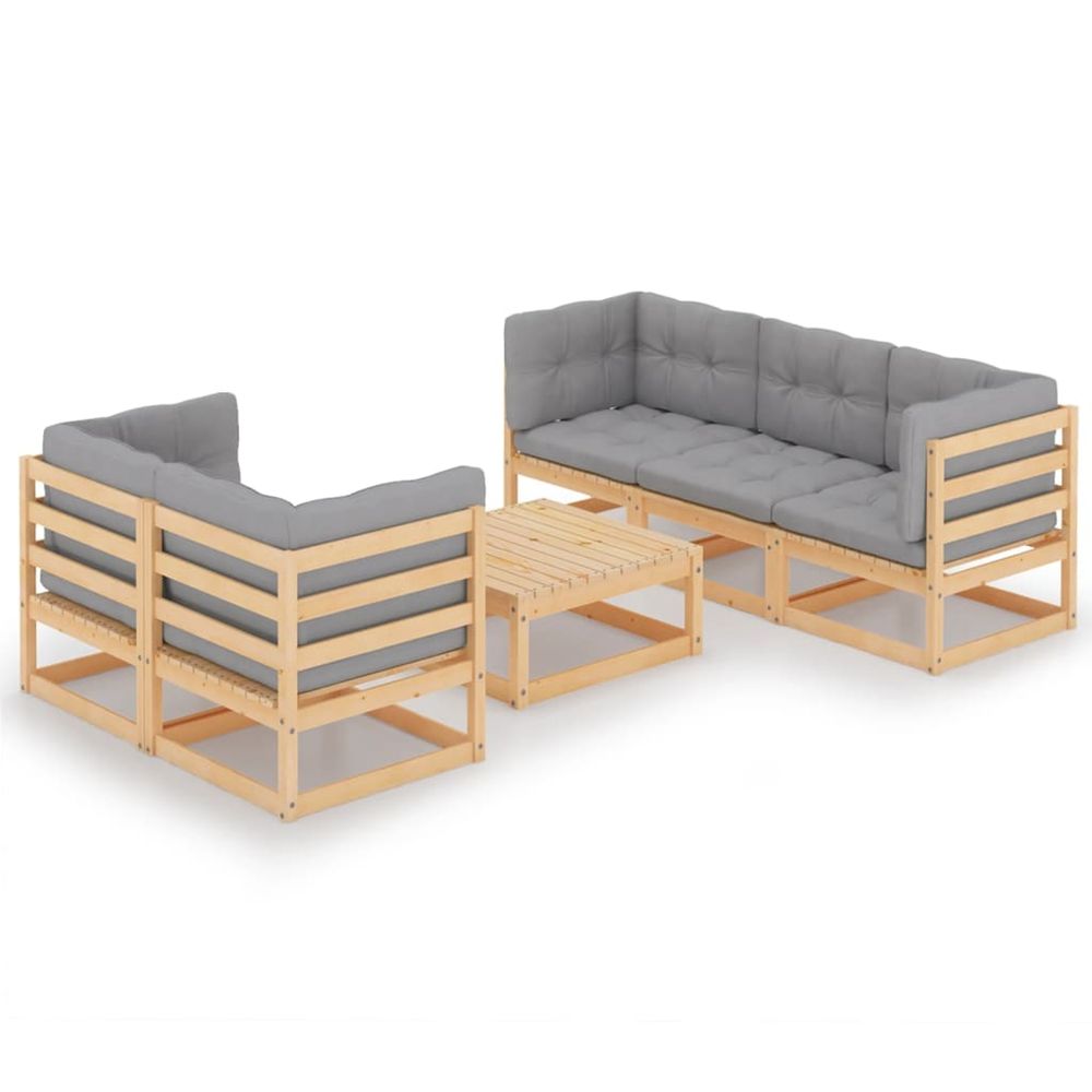 Salon de jardin 6 pcs avec coussins bois de pin massif