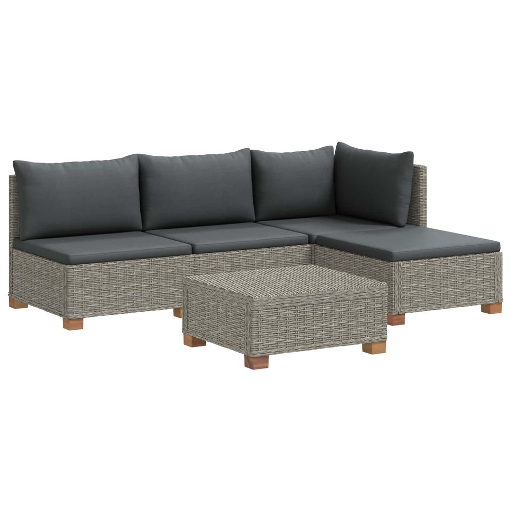 5 pc ensemble de salon en rotin avec coussins gendt gris kubu