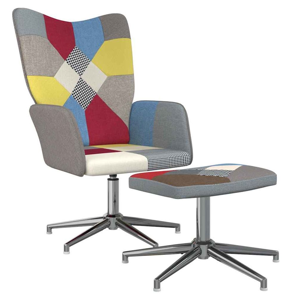 Chaise de relaxation avec tabouret patchwork tissu