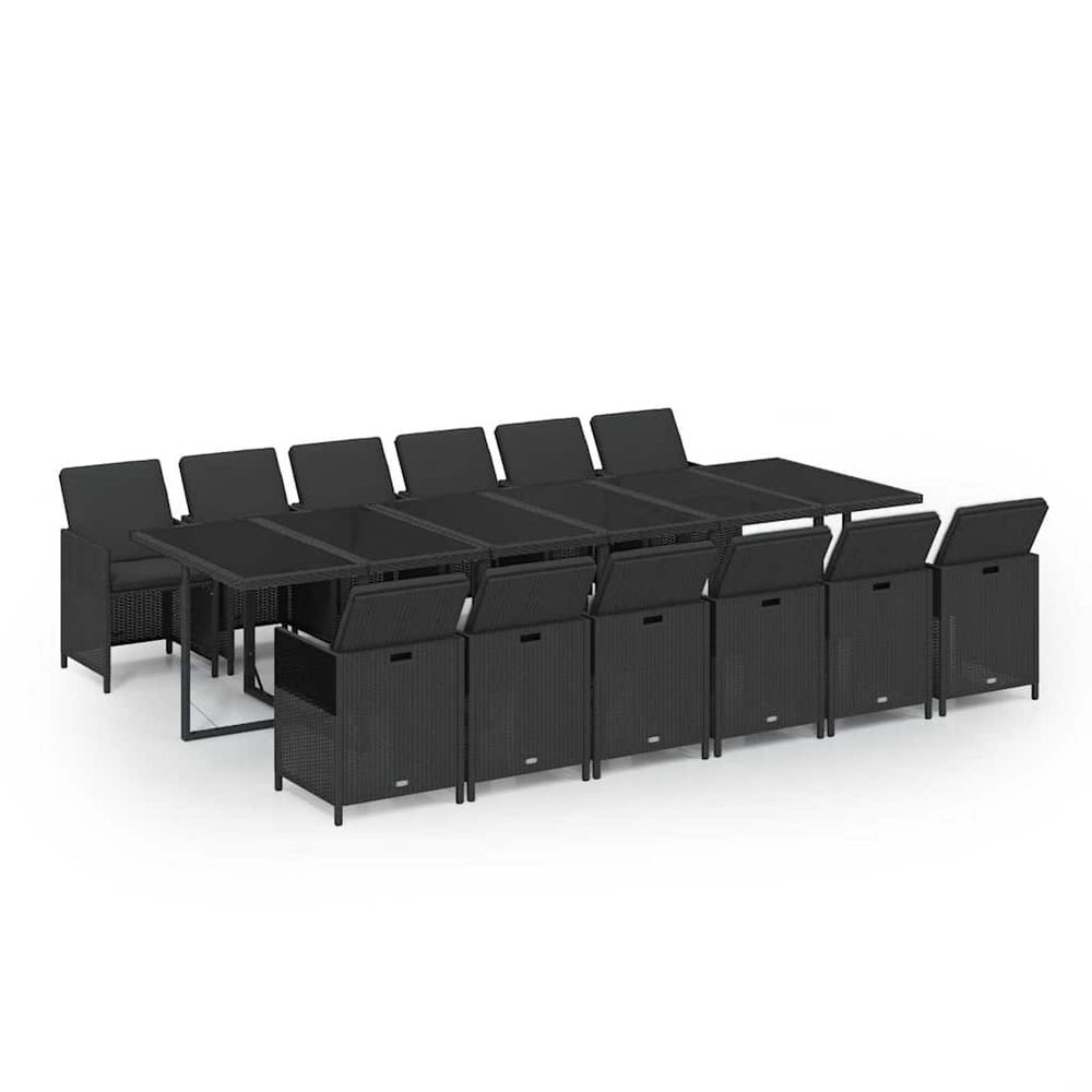 Ensemble à manger de jardin coussins 13 pcs résine tressée noir