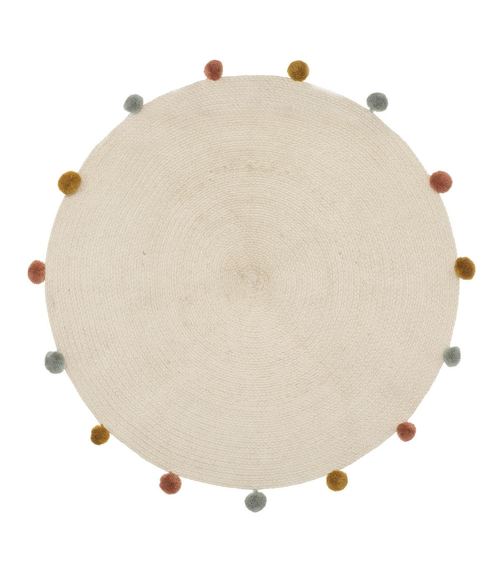 Tapis enfant arlequin en coton avec pompons d 90 cm