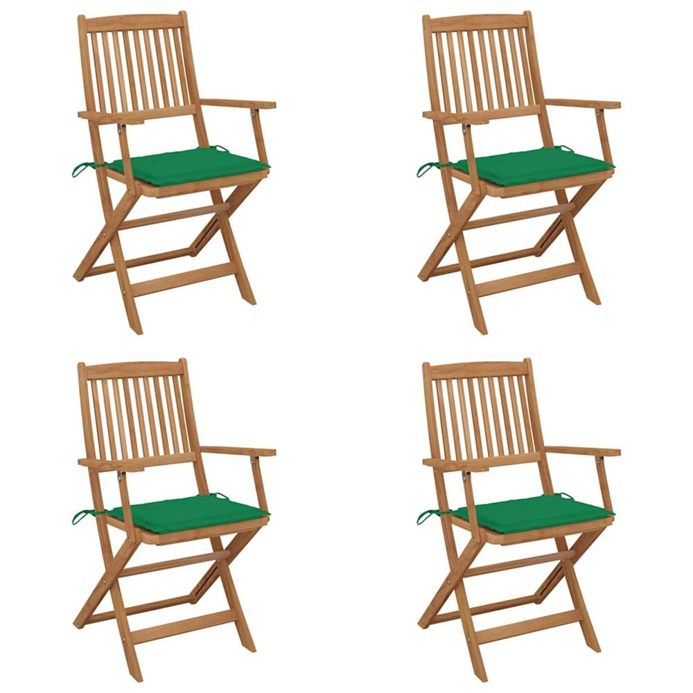 Chaises pliantes 4 pièces avec coussins en bois d'acacia massif