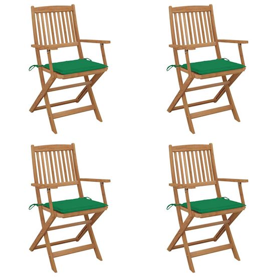 Chaises pliantes 4 pièces avec coussins en bois d'acacia massif