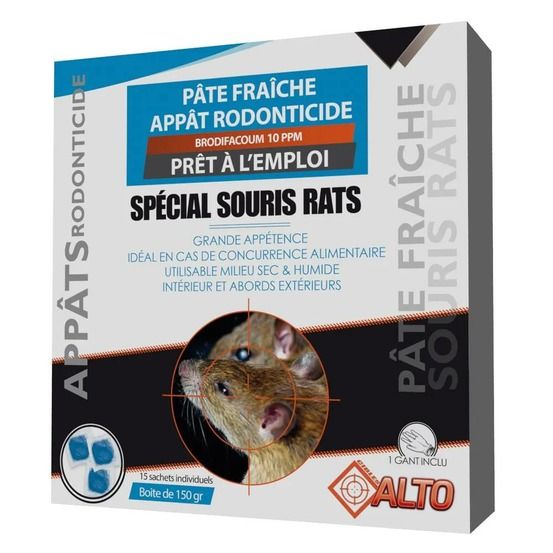 Pâte fraiche alto raticide/souricide 150g brodifacoum