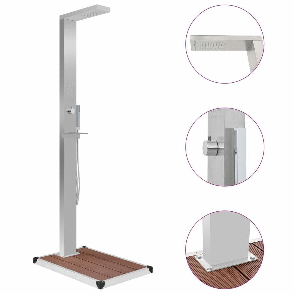 Douche d'extérieur avec receveur de douche wpc acier inoxydable