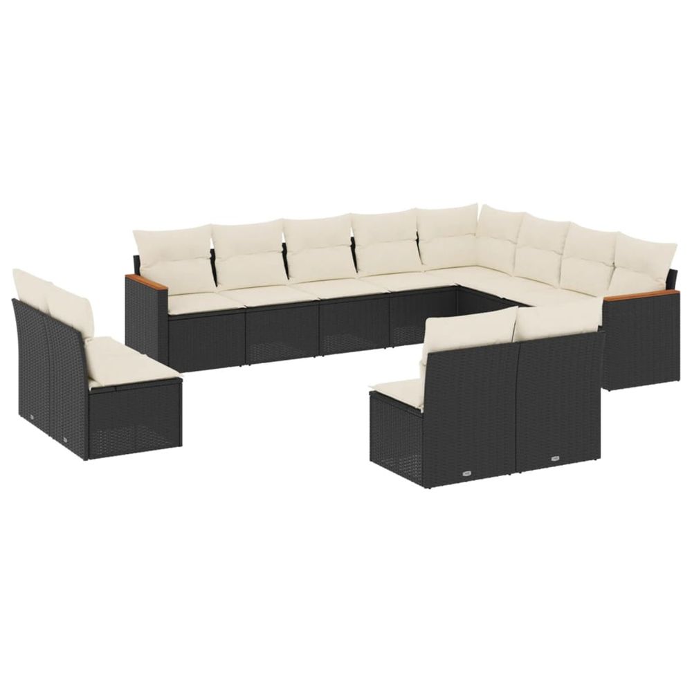 Salon de jardin 12 pcs avec coussins noir résine tressée