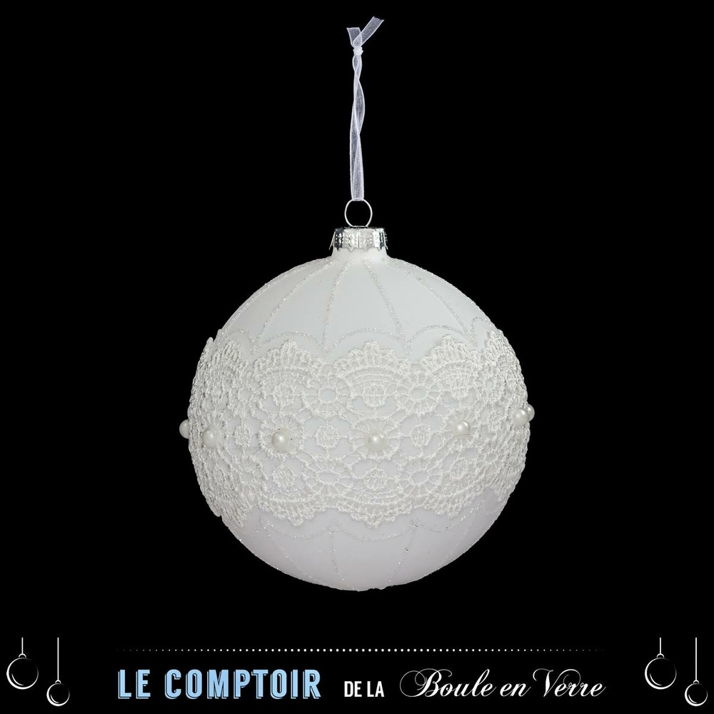 Boule de noël verre 100 mm dentelle