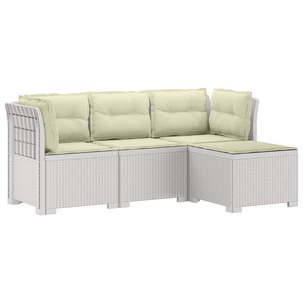 Canapé de jardin 4 places avec coussins style rotin pp blanc