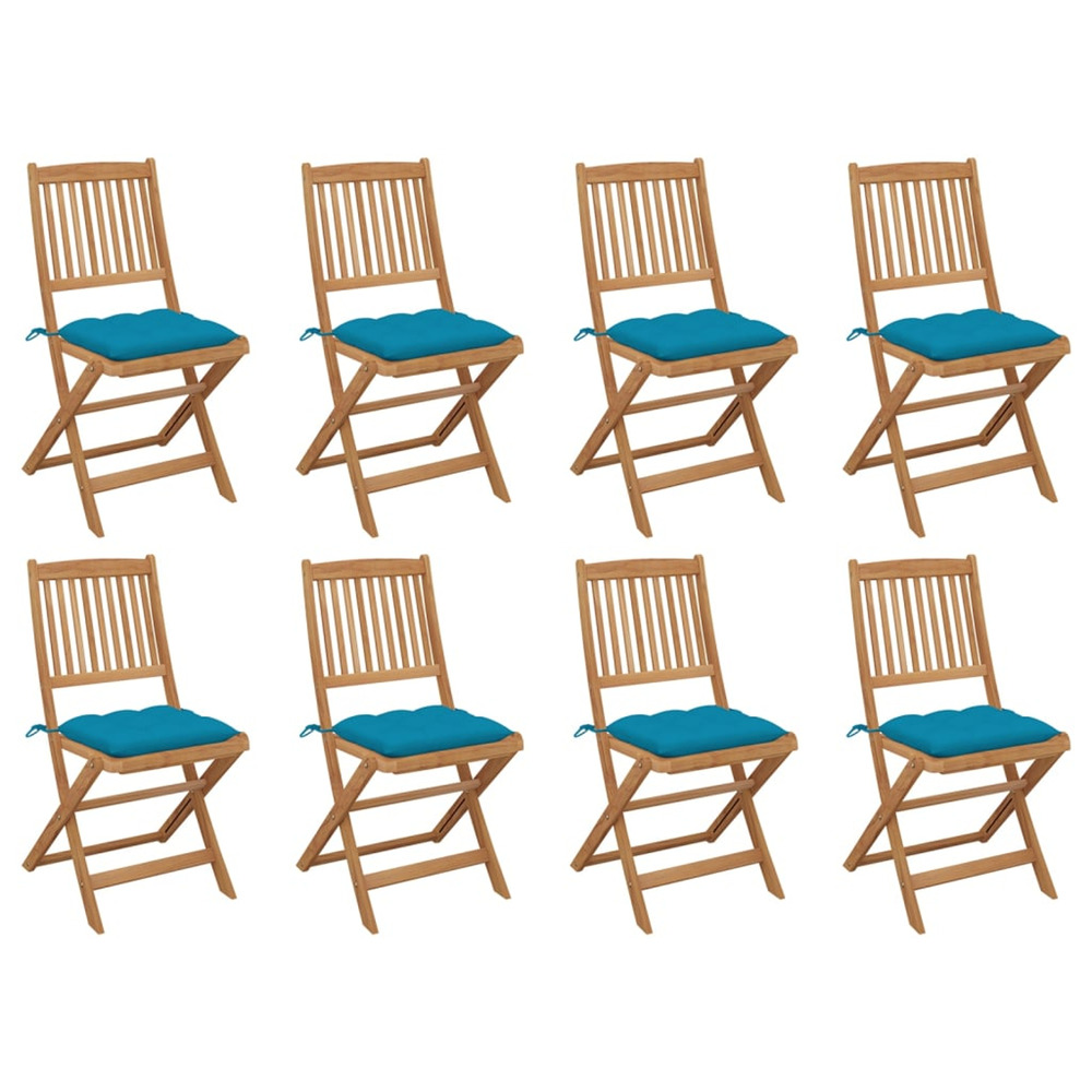 Chaises pliables d'extérieur et coussins lot de 8 bois d'acacia