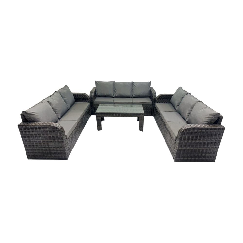 Ensemble de canapés en rotin 9 places salon de jardin avec table basse rectangulaire canapé 3 places gris foncé mixte