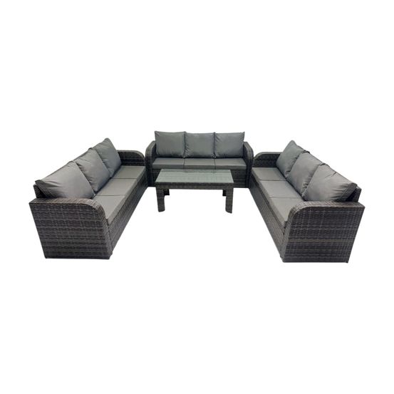 Ensemble de canapés en rotin 9 places salon de jardin avec table basse rectangulaire canapé 3 places gris foncé mixte
