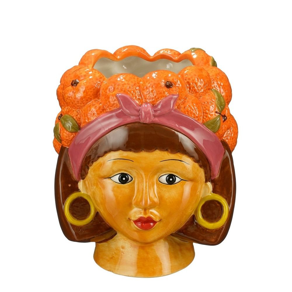 Mica decorations funny cache-pot intérieur - l20 x l20 x h22 cm - dolomite - orange