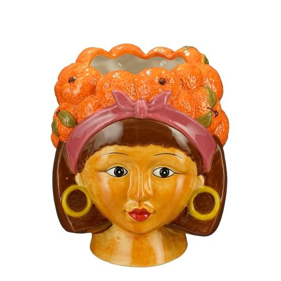 Mica decorations funny cache-pot intérieur - l20 x l20 x h22 cm - dolomite - orange
