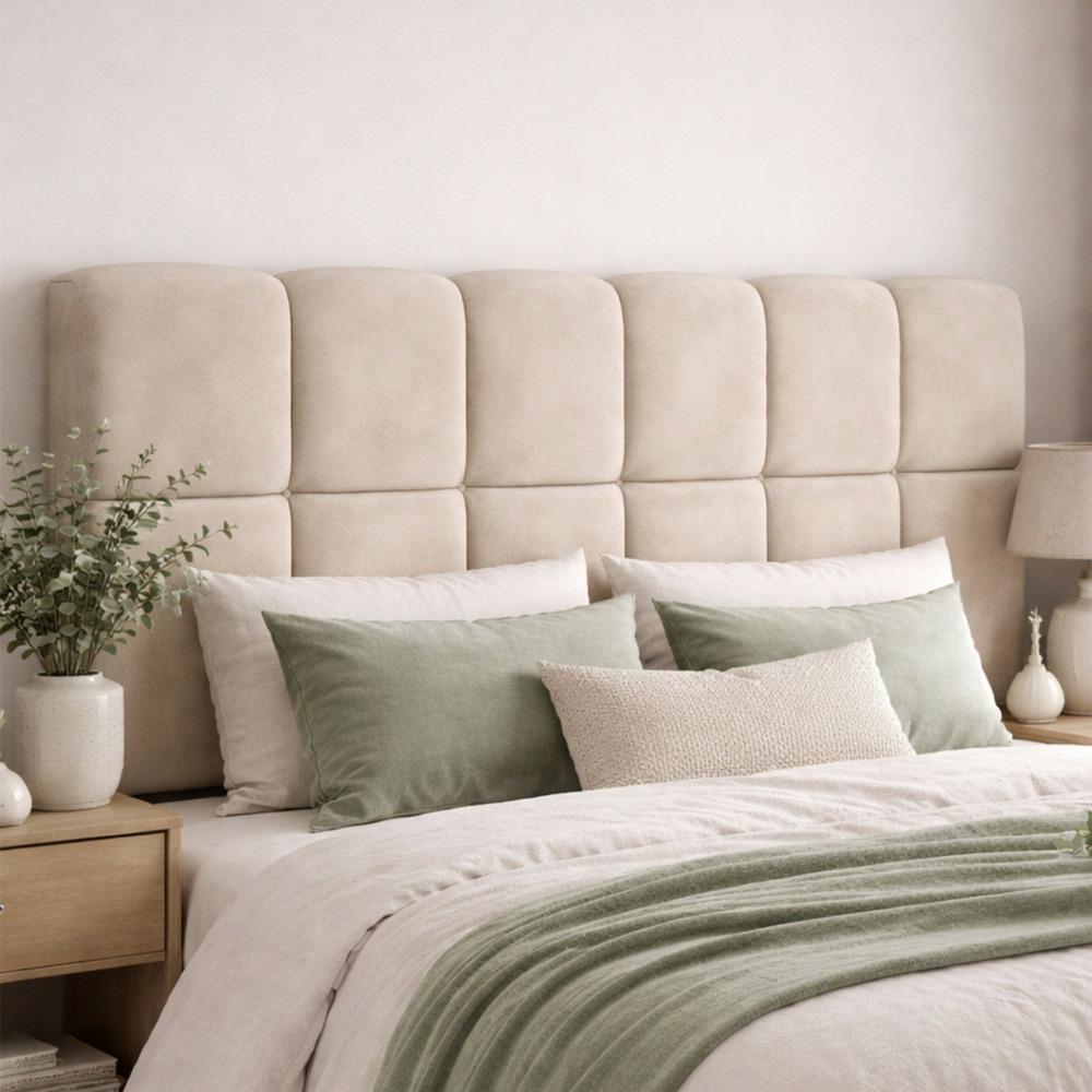 Tête de lit suspendue matelassée nuage velours beige 160 cm