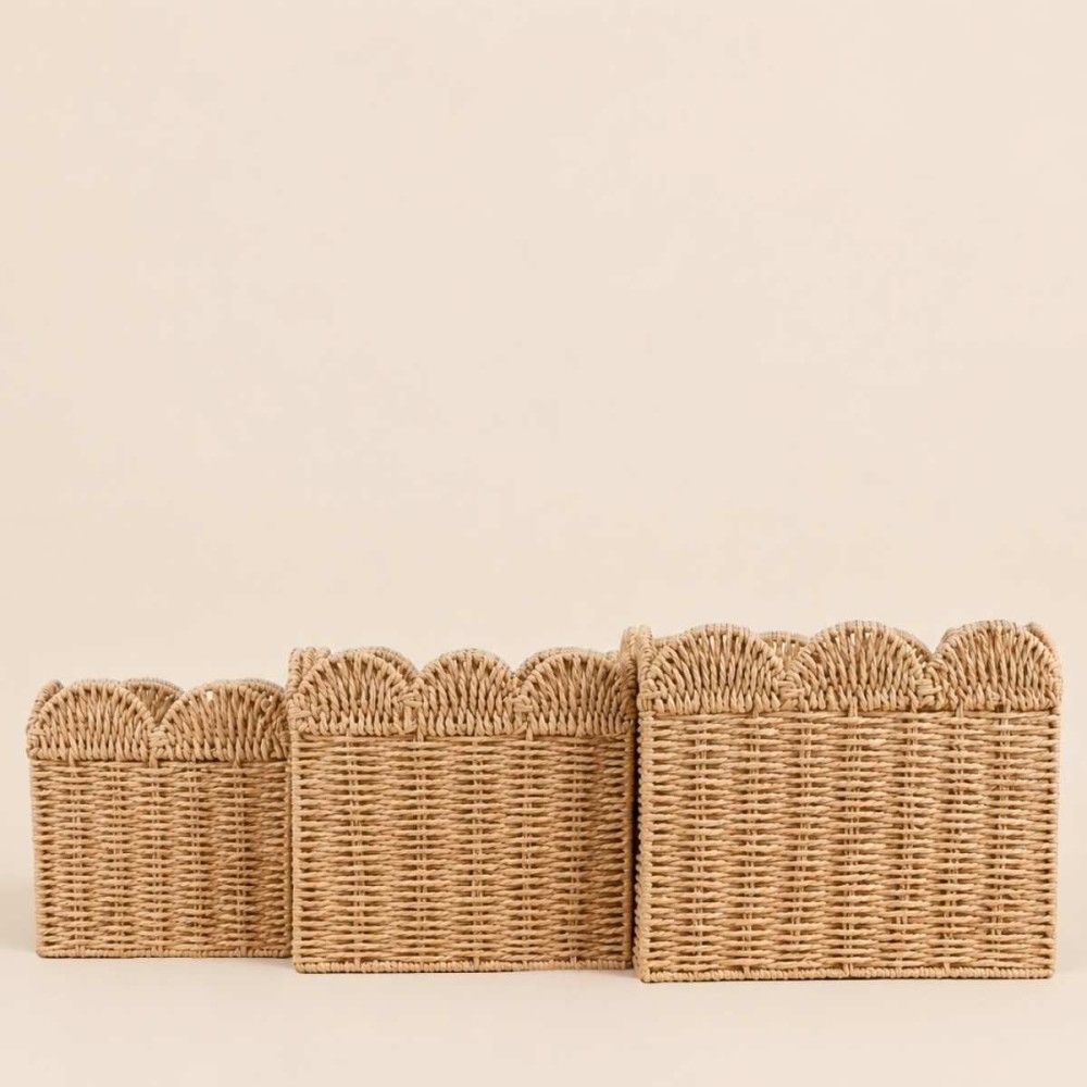 Set de 3 paniers carrés en corde de papier festonné