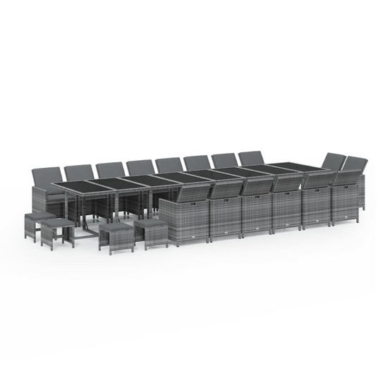 Ensemble à manger de jardin coussins 21 pcs gris résine tressée