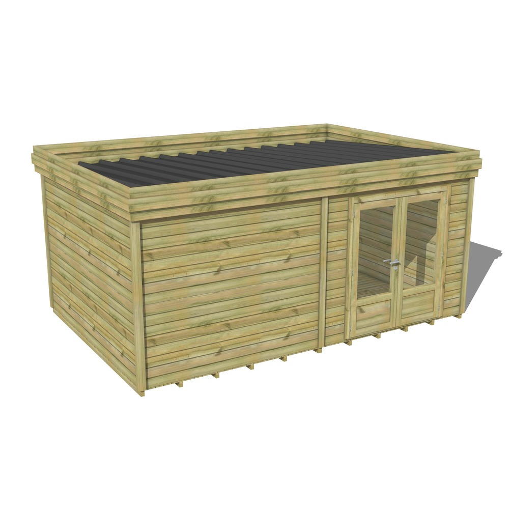 Abri de jardin bois pin traité autoclave 27mm - 5,69x3,44m / 20m2 - bac acier - plancher bois