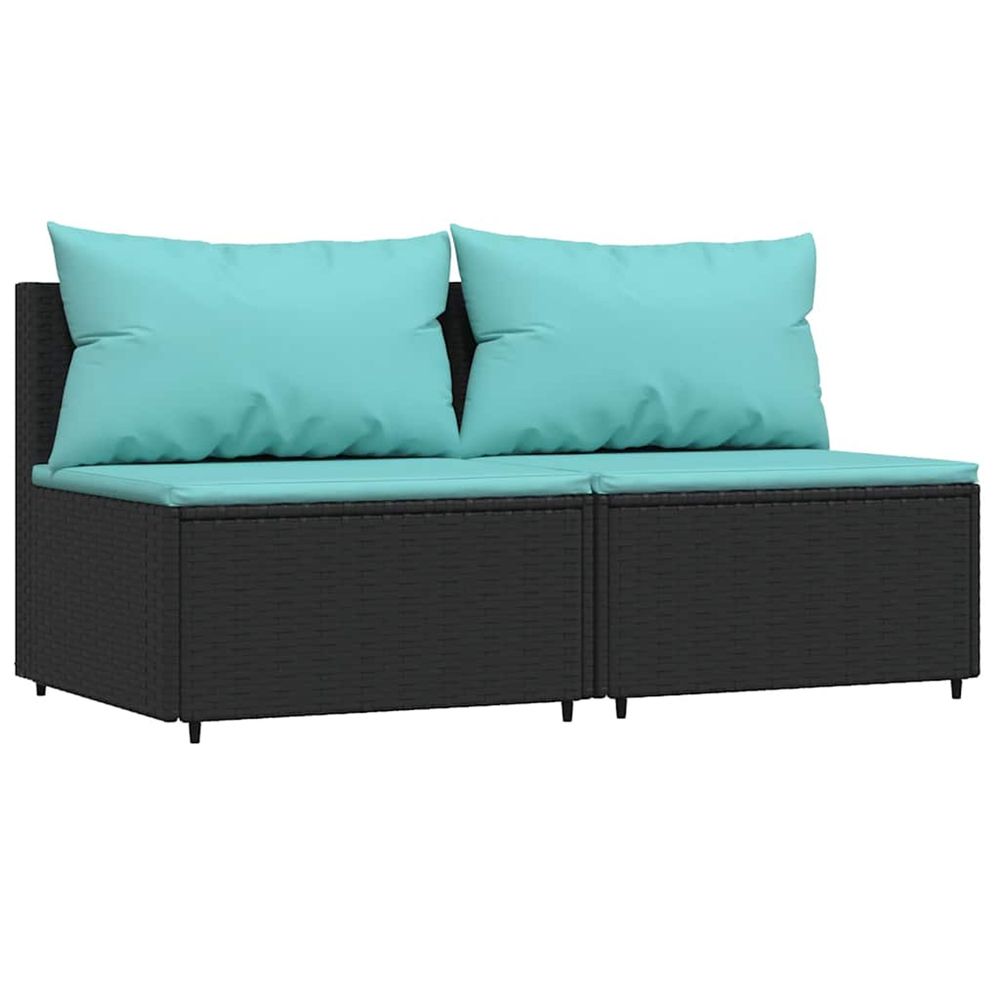 Canapés centraux de jardin et coussins 2pcs noir résine tressée