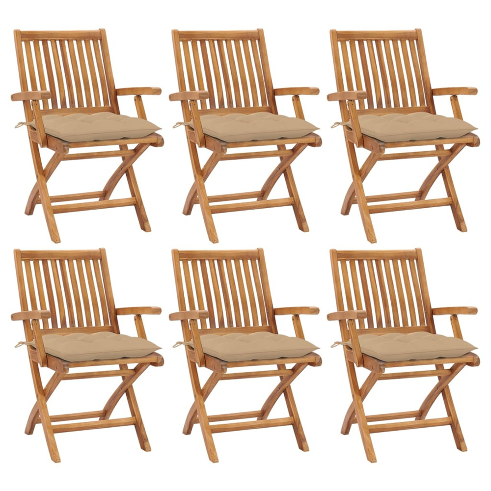 Chaises pliables de jardin avec coussins lot de 6 bois de teck