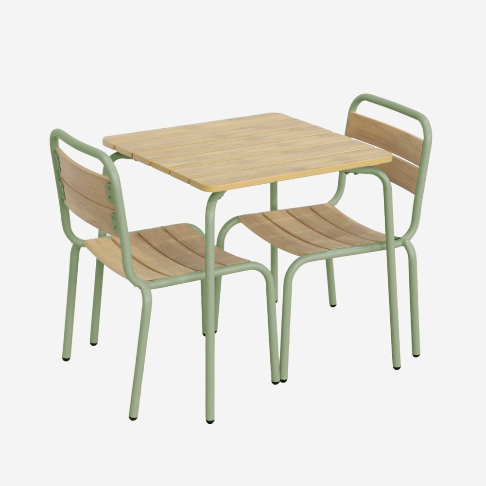 Table de jardin enfant acier et décor bois + 2 assises - suzie