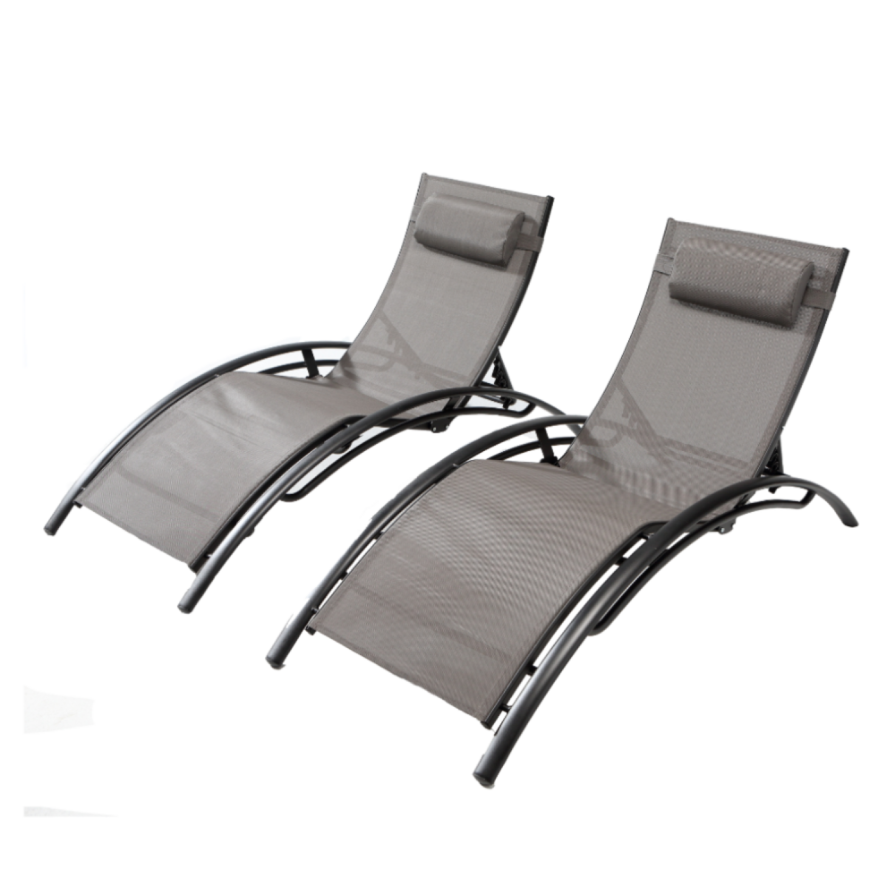 Lot de 2 transats empilables et ajustables en alu gris-noir bahia