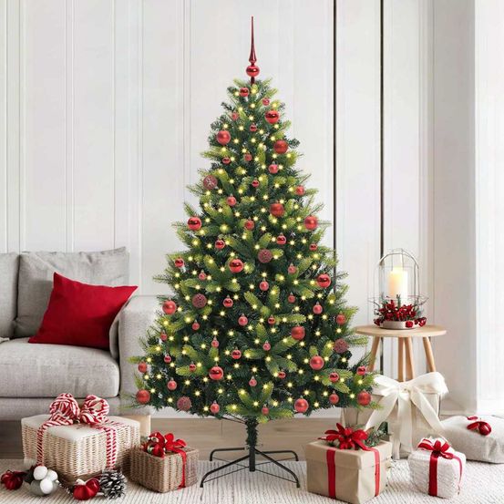 Sapin de noël lumineux 180 cm avec 300 led, kit tout compris avec 120 boules et support métal
