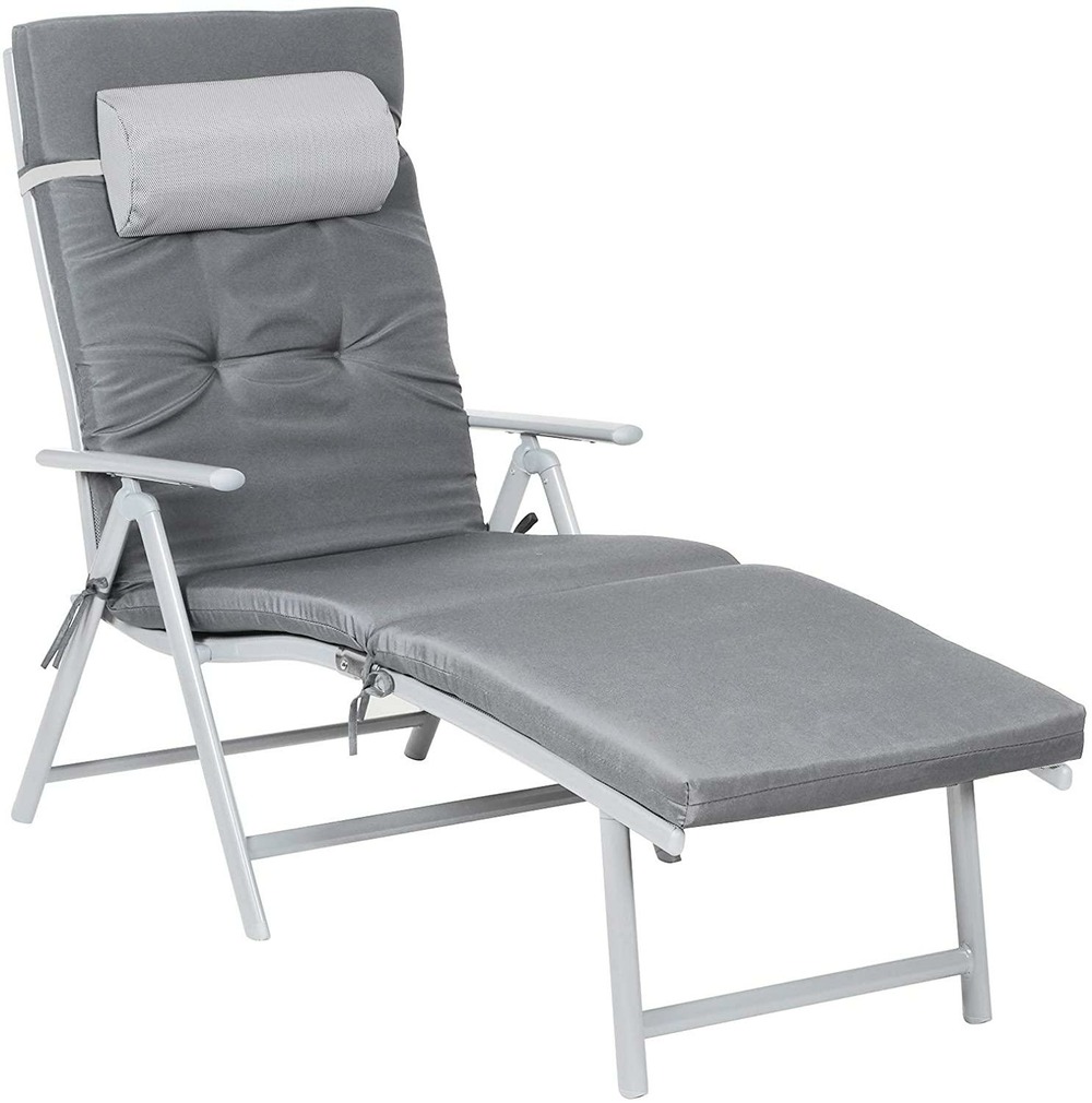 Chaise longue bain de soleil avec matelas d'une épaisseur de 6 cm appui tête amovible en alu anti rouille respirant inclinabl