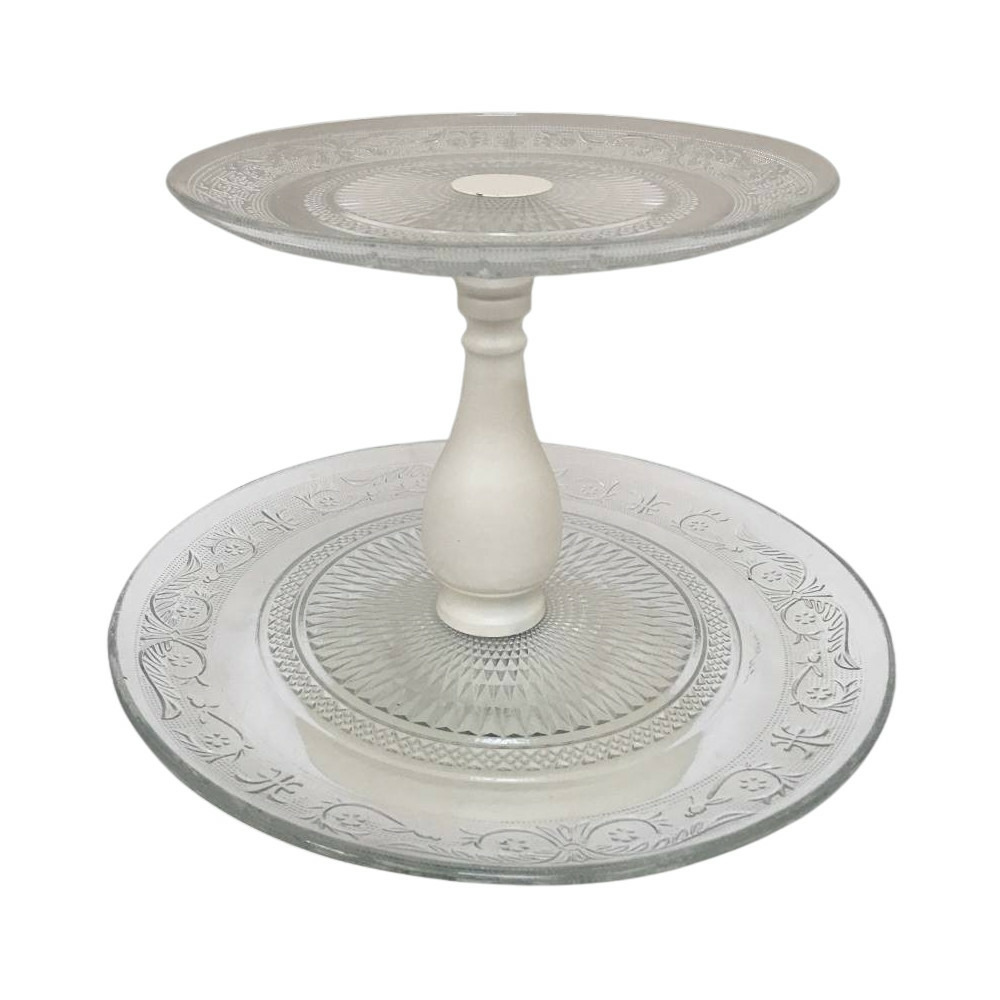 Plateau à gâteau métal et verre blanc ø. 32. 5 x 35 cm