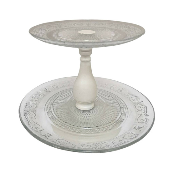 Plateau à gâteau métal et verre blanc ø.32.5 x 35 cm