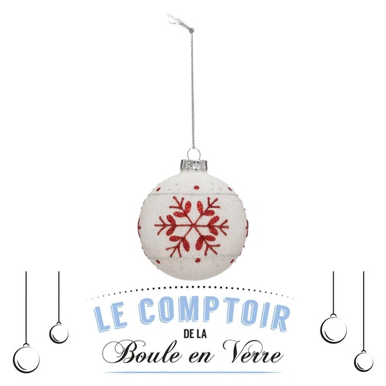 Boule de noël en verre 70 mm givré imprimé