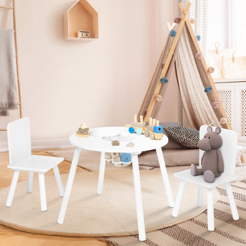 Table + 2 chaises enfant candice avec espace de rangement en bois blanc