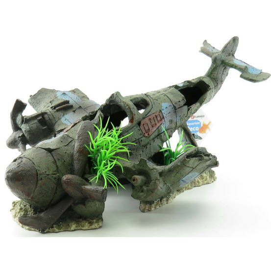 Avion azur, 35 x 25 x 18 cm, décoration aquarium.