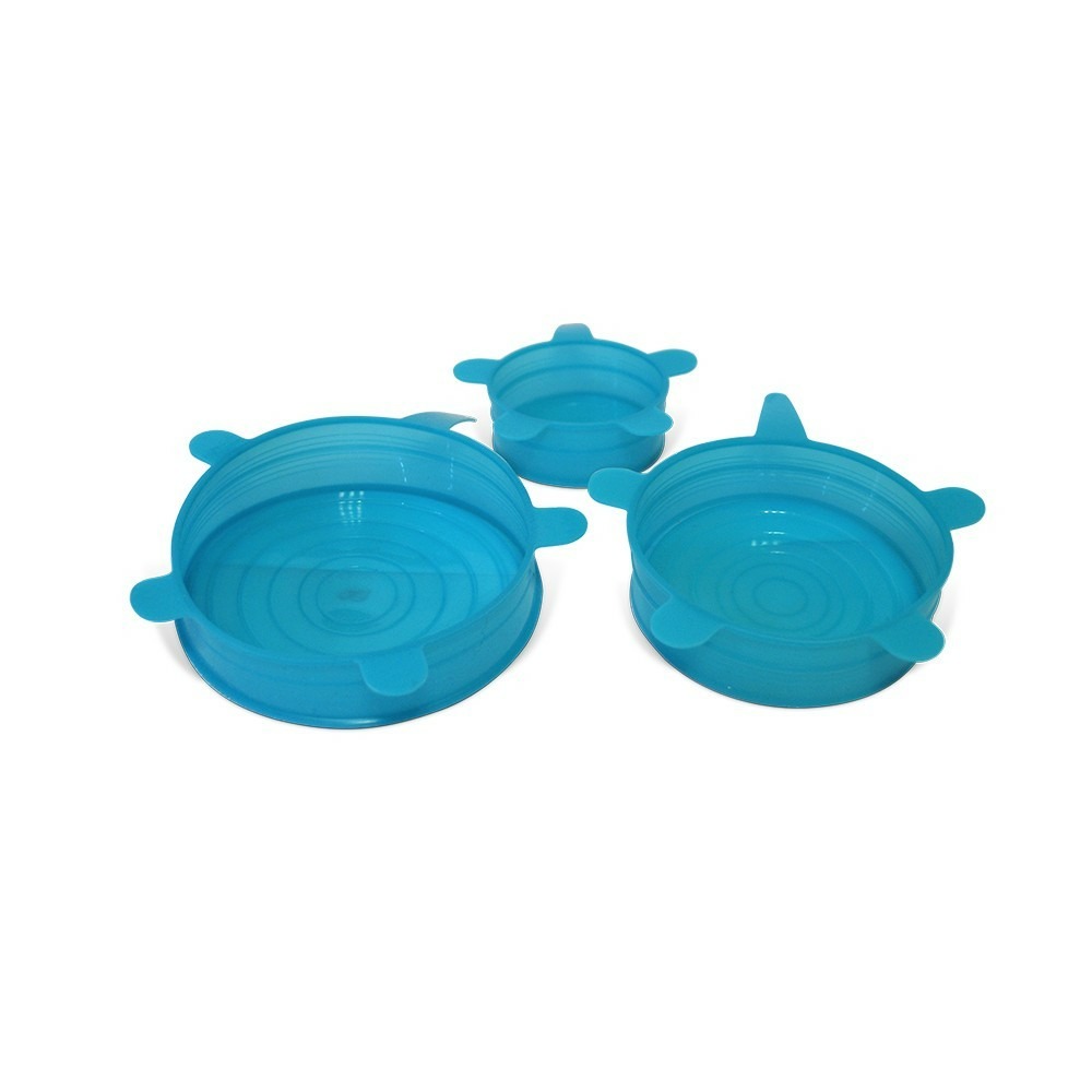 Couvercles hermétiques et extensibles en silicone silic'o fresh | bleu | 3 petits modèles