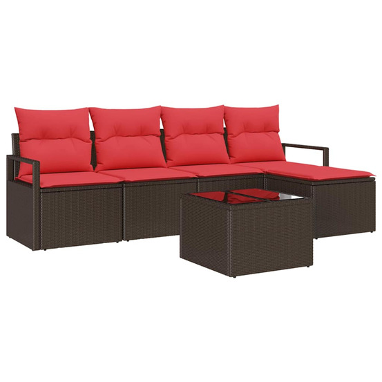 Ensemble de canapés avec coussin 6 pcs marron polyrotin