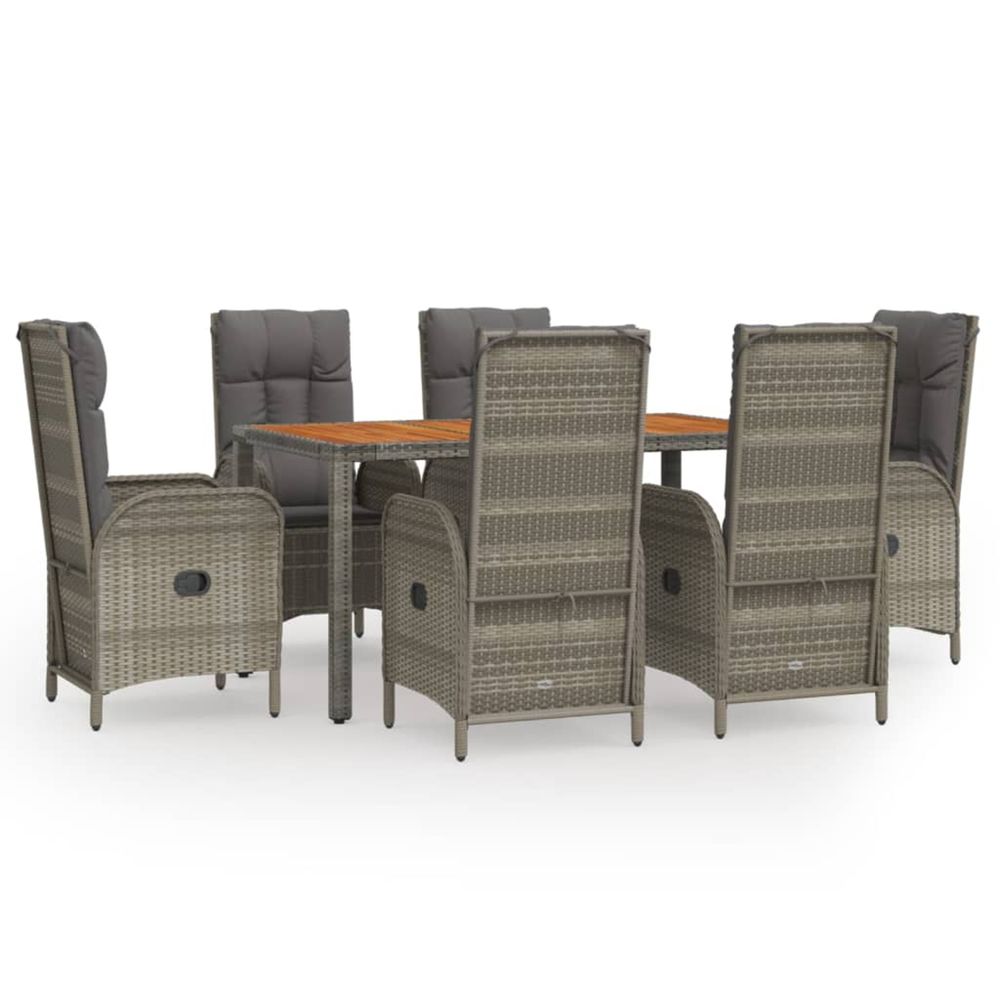 Ensemble à manger jardin et coussins 7 pcs gris rotin