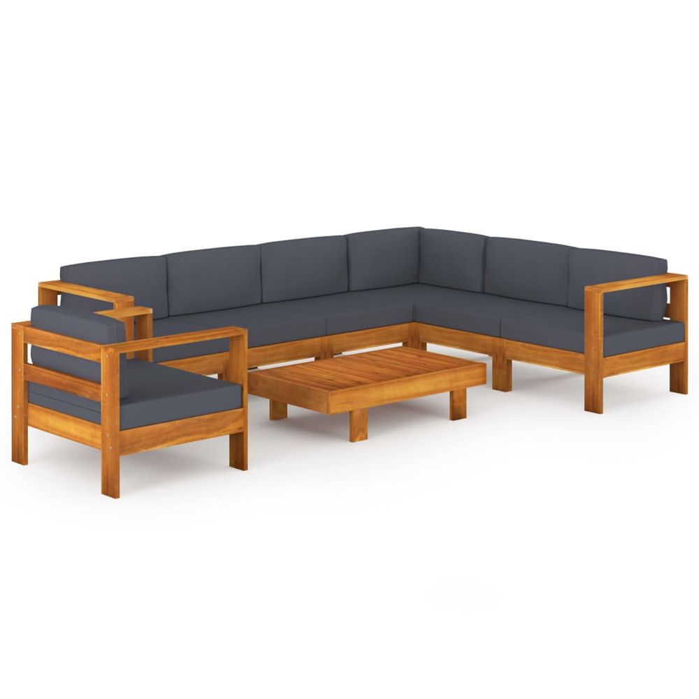 Salon de jardin 8 pcs avec coussins gris foncé bois d'acacia