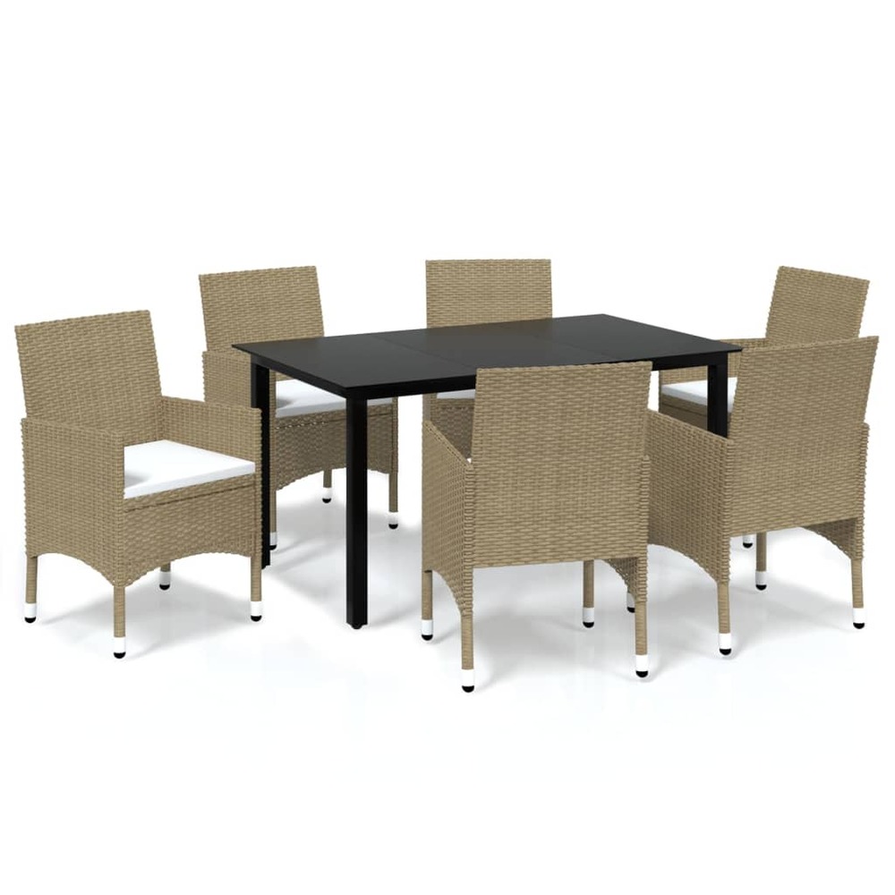 Ensemble à manger de jardin et coussins 7 pcs poly rotin beige