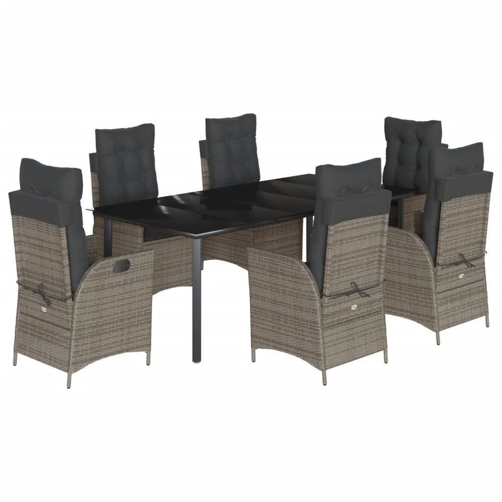 Ensemble à manger de jardin et coussins 7 pcs gris rotin