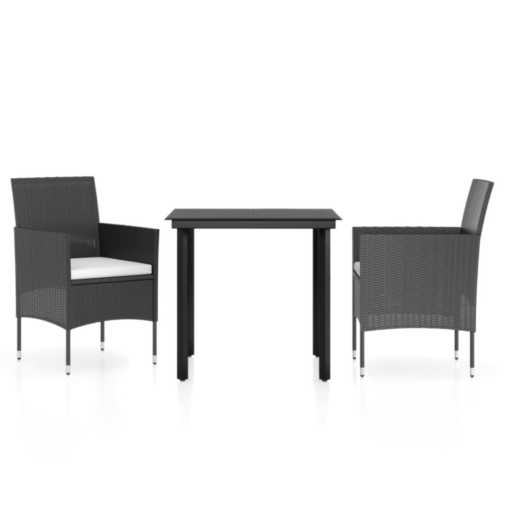 Ensemble à manger de jardin avec coussins 3 pcs noir