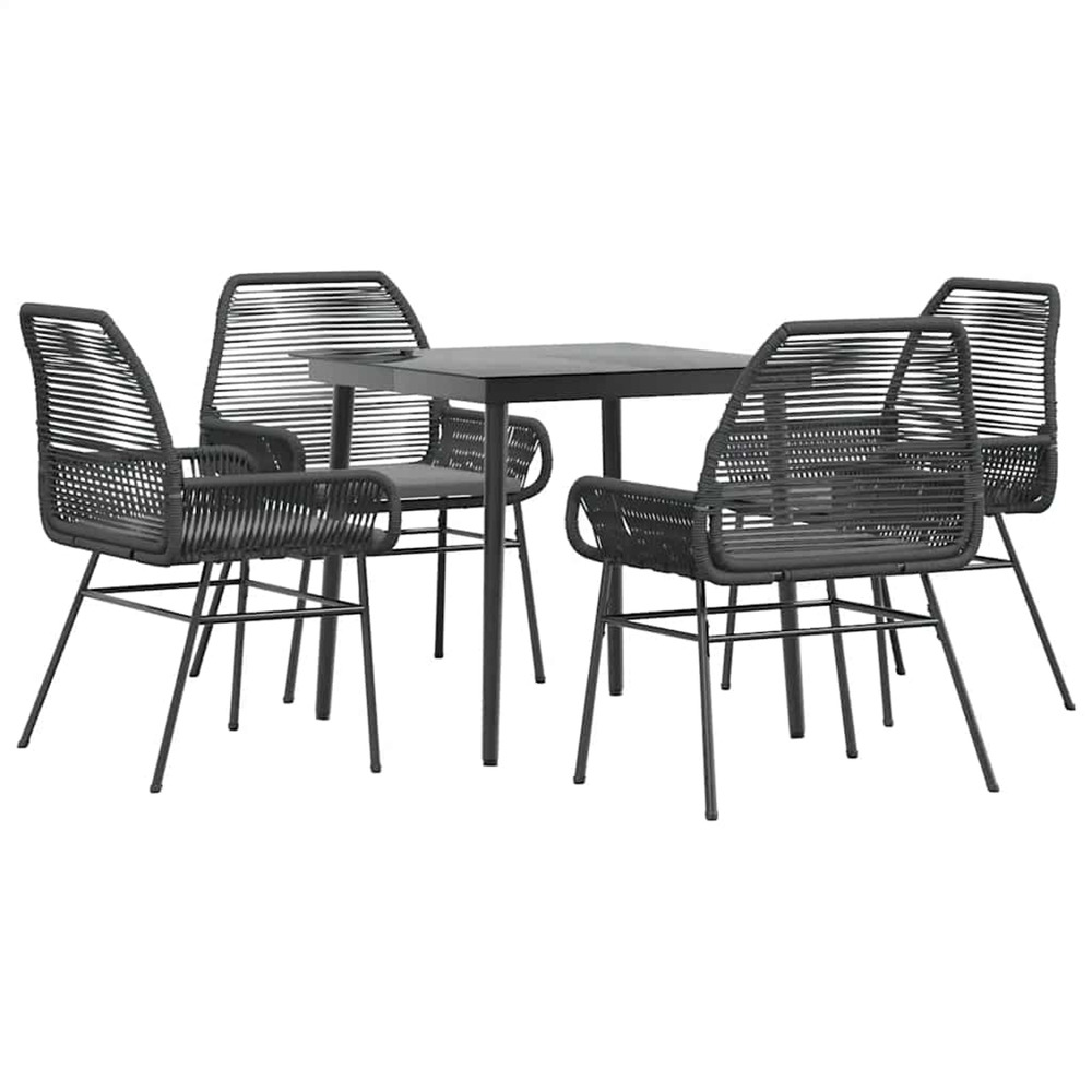 Ensemble à manger de jardin et coussins 5 pcs noir rotin verre