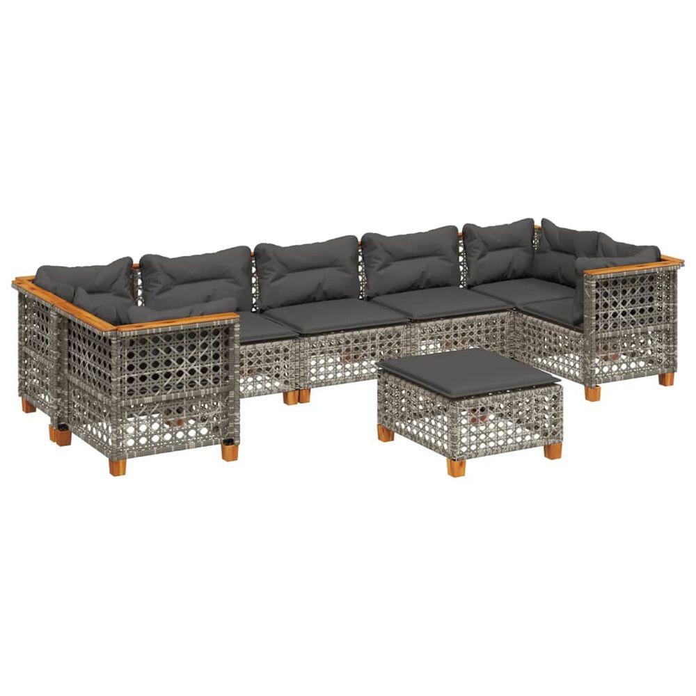 Salon de jardin 8 pcs avec coussins gris résine tressée