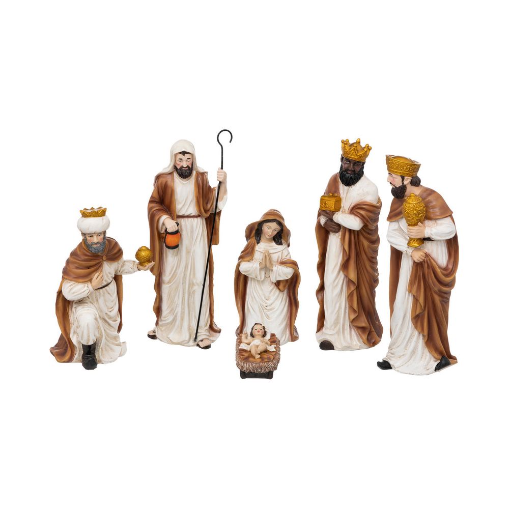 Déco de crèche de noël set de 6 santons en résine h 33 cm