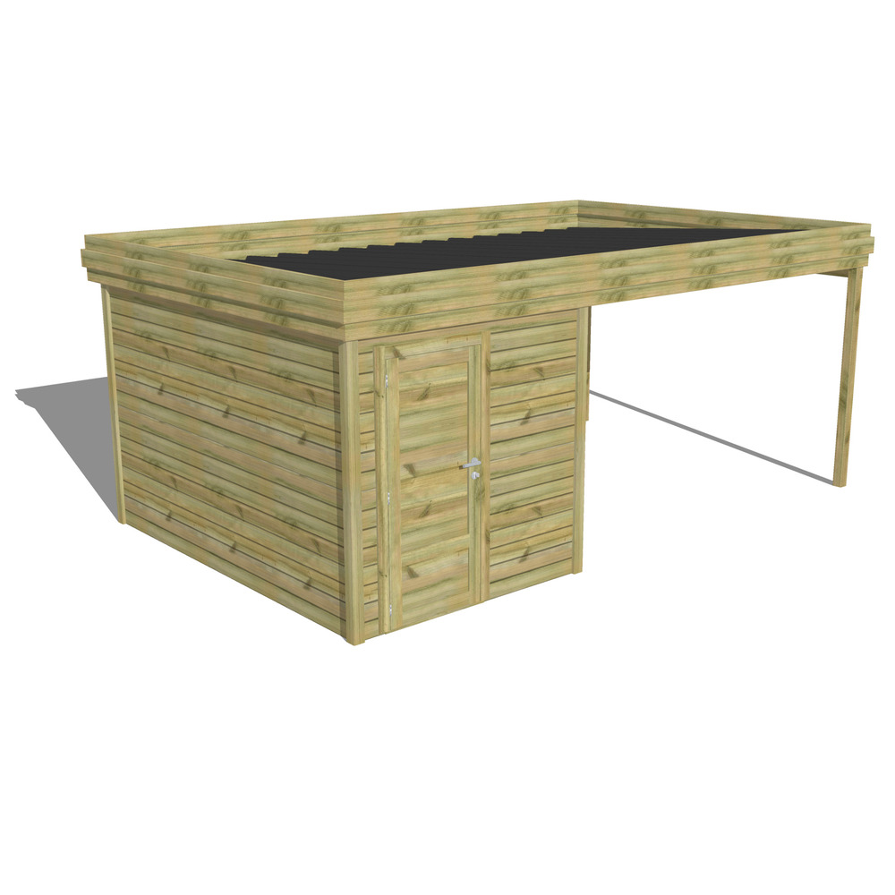 Abri de jardin bois pin traité autoclave 27mm - 5,64x3,44m / 19m2 - bac acier - abri français