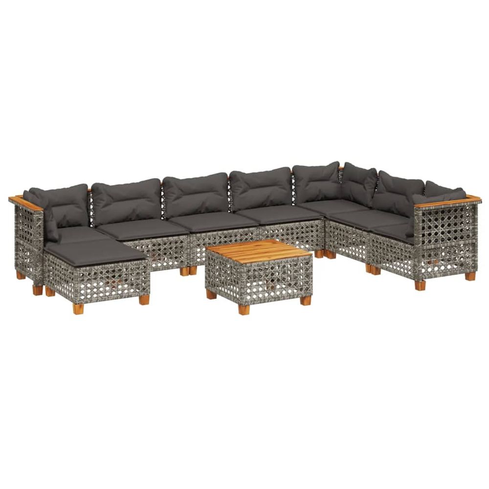 Salon de jardin 9 pcs avec coussins gris résine tressée